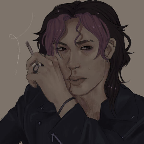 bust art of my oc Praxis smoking a cigarette and being angsty
